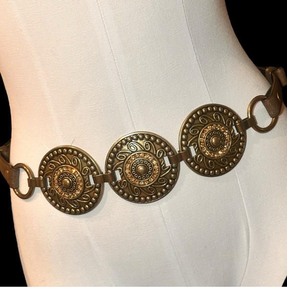 Chico's Accessories - CHICO’S ADJUSTABLE EMBELLISHED ROUNDS BROWN LEATHER BELT (SZ LRG)